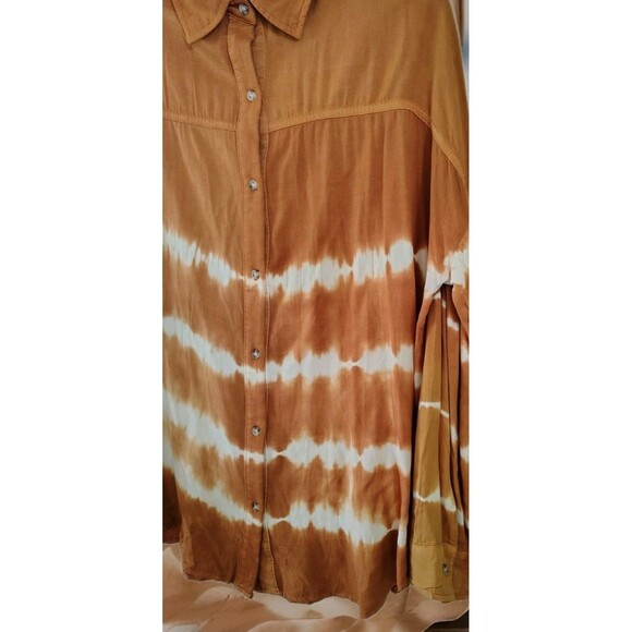 White Birch Women's Blouse Size M Rusty Tie Dye Button Rayon Long Sleeve - Picture 5 of 8